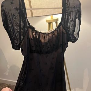 Black sheer floral lace girly dress with nude underlay